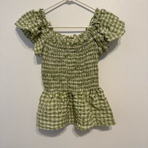 Green Gingham Peplum Top